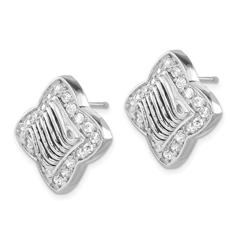 Sterling Silver Polished & Antiqued CZ Post Earrings
