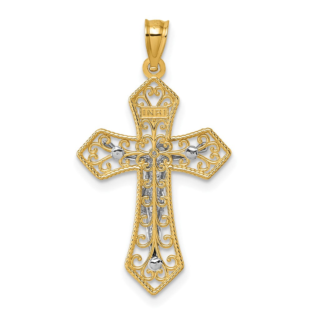 14k Two-tone Polished and Textured Filigree Passion Crucifix Pendant