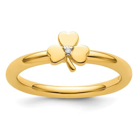 Sterling Silver Stackable Expressions Yellow-plated Dia. Clover Ring Size -10