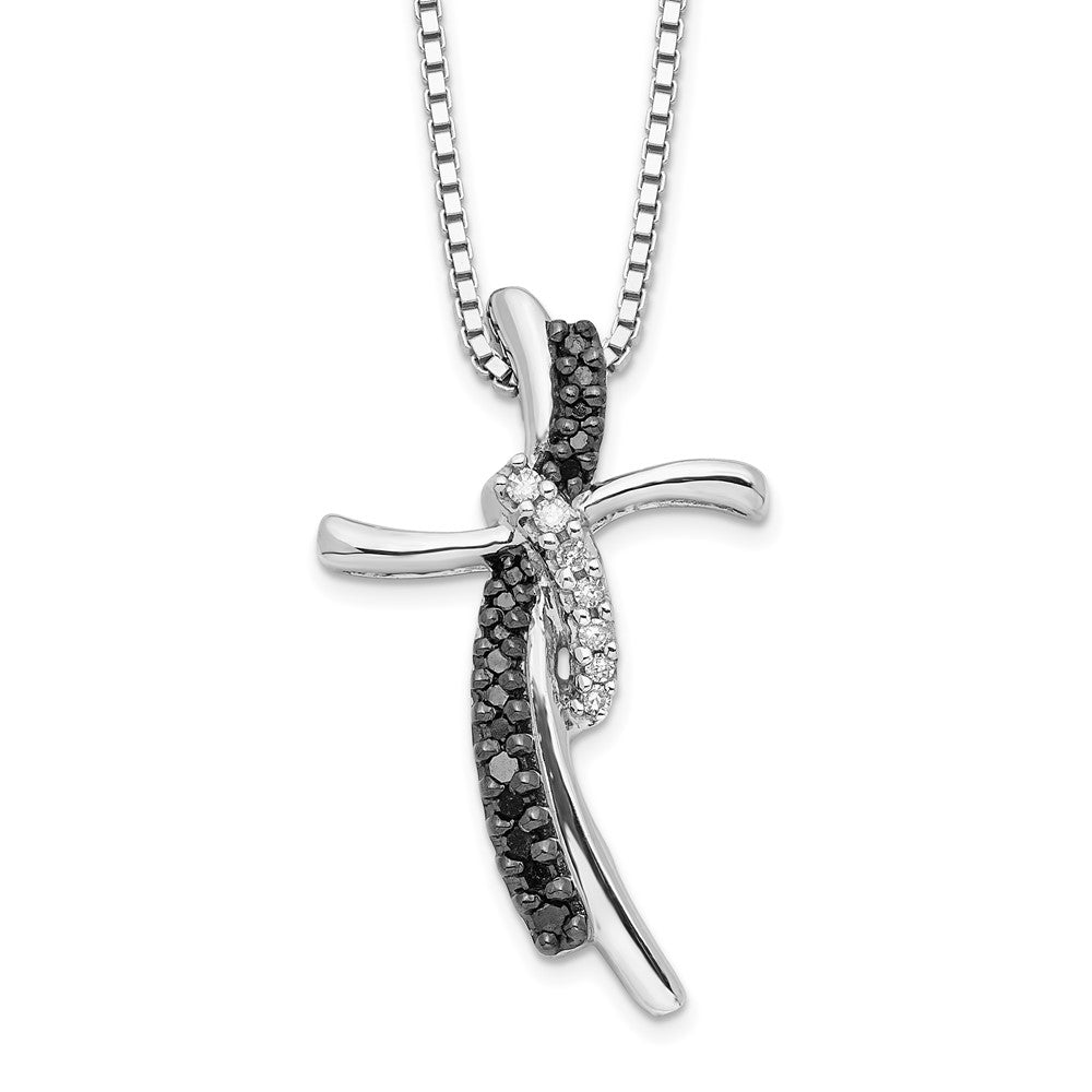 White Night Sterling Silver Rhodium-plated Black and White Diamond Cross 18 Inch Necklace with 2 Inch Extender 18 Inches