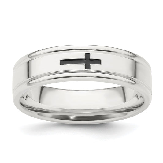 Sterling Silver 6mm Enamel Cross Fancy Band Size 8.5