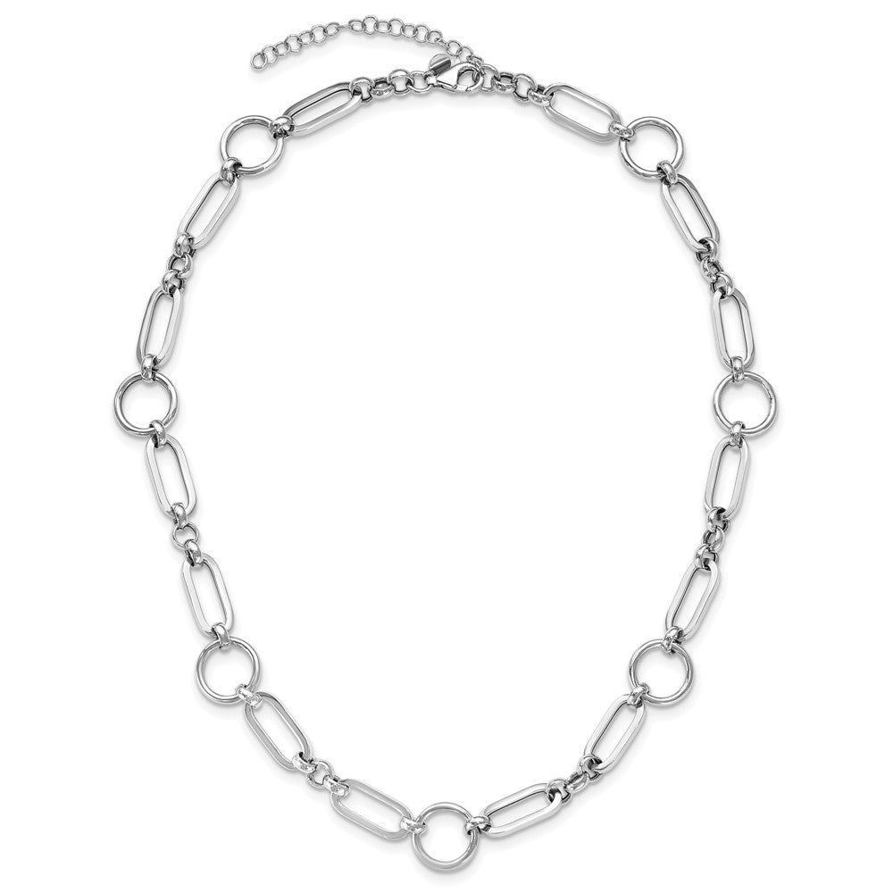 Sterling Silver RH-plated Polished Fancy Link w/ 2in ext. Necklace