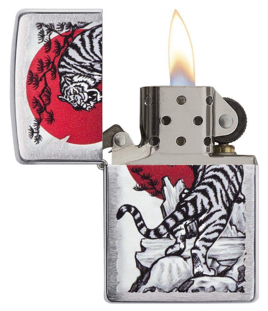 Zippo Asian Tiger Design Brushed Chrome Pocket Lighter