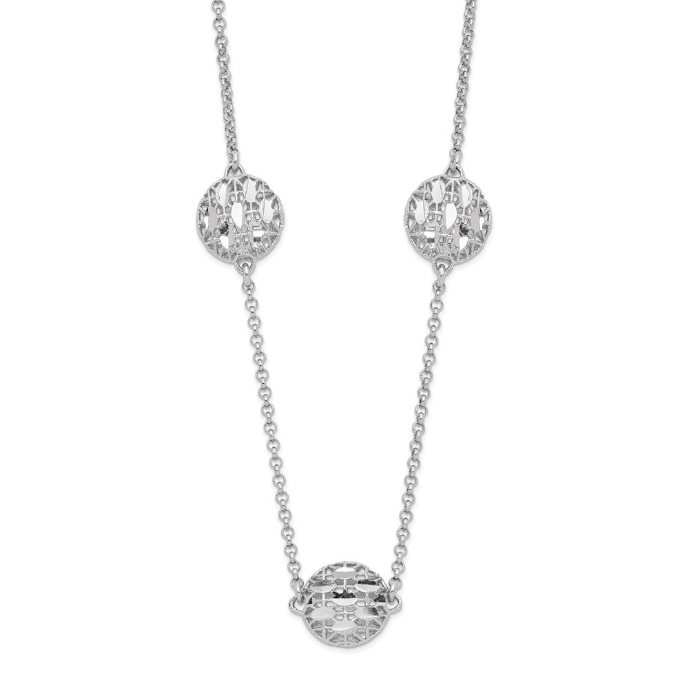 Sterling Silver Rhodium-plated D/C Mesh Bead w/2in. Ext. Necklace