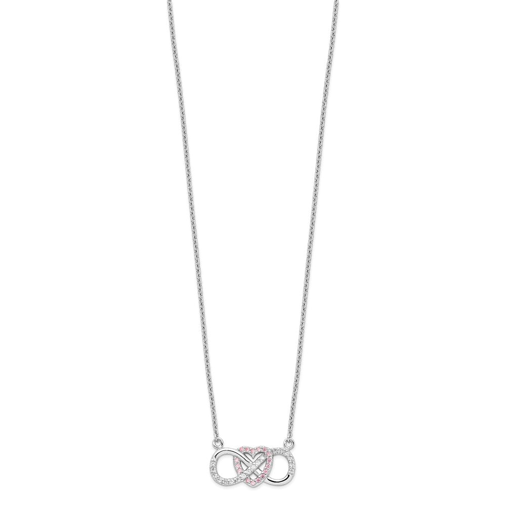 Sterling Silver Rhodium-plated w/CZ Heart w/Infinity Symbol Necklace 16 Inches