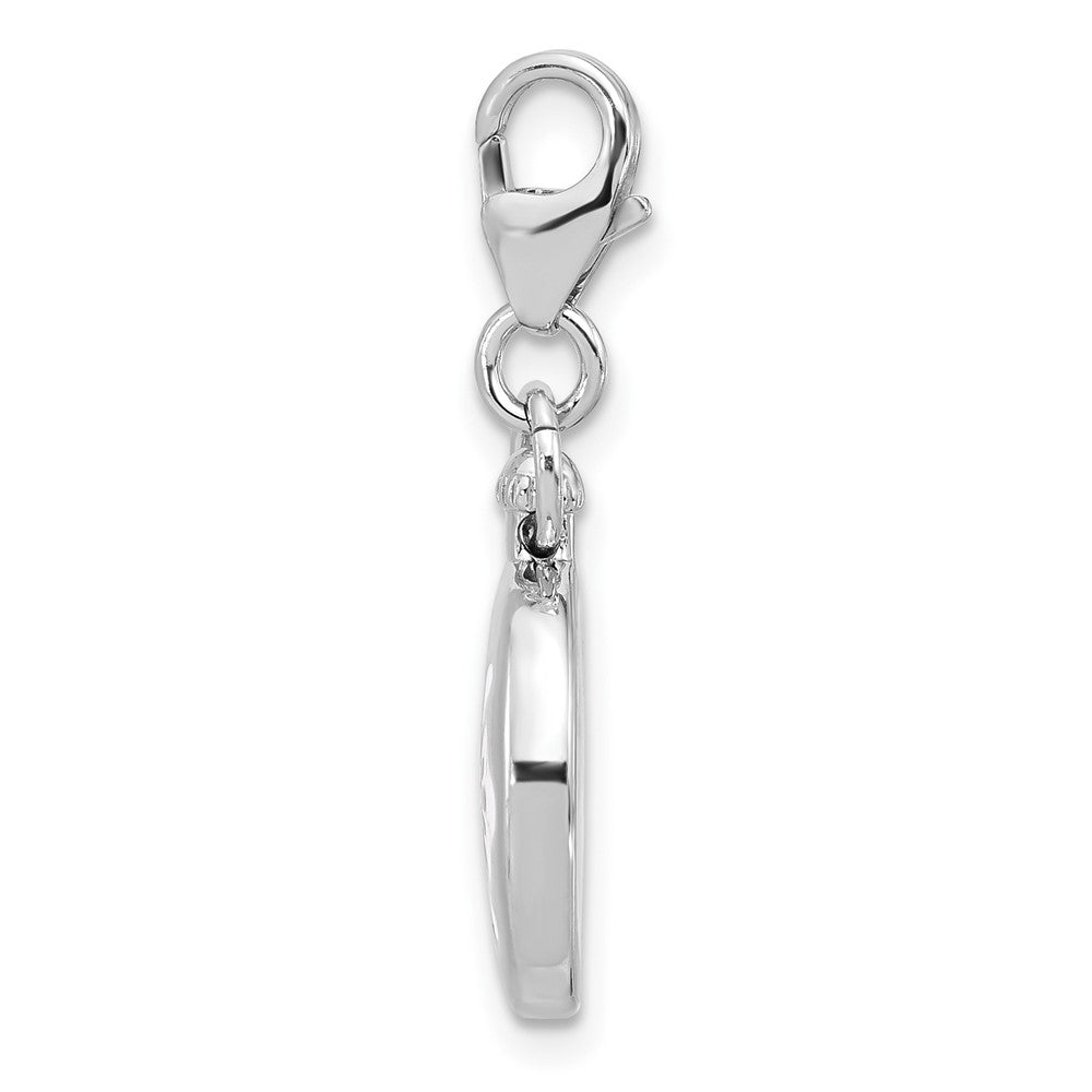 Amore La Vita Sterling Silver Rhodium-plated 3-D Reversible Black/Red and White Enameled Compass Charm with Fancy Lobster Clasp