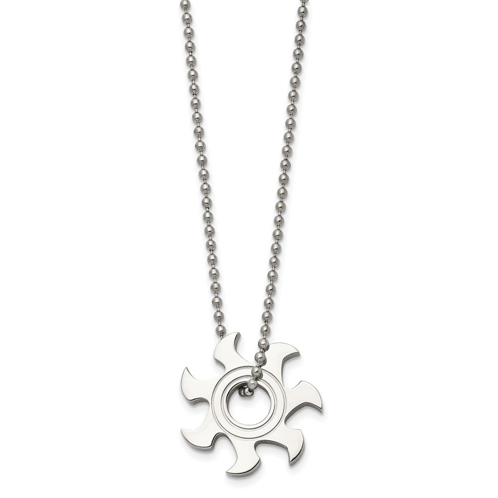 Stainless Steel Polished Sun Burst 22in Necklace