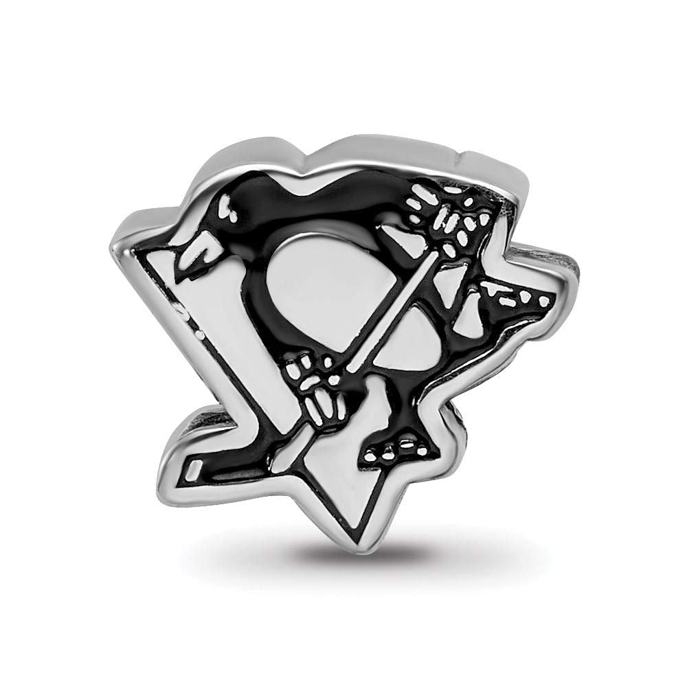 Sterling Silver Rhodium-plated NHL LogoArt Pittsburgh Penguins Logo Enameled Bead