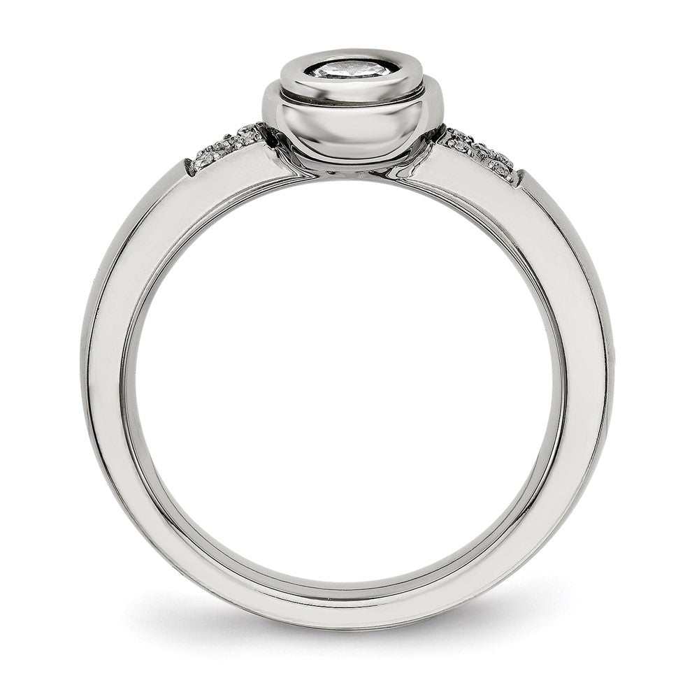 Stainless Steel Polished CZ Ring Size - 10