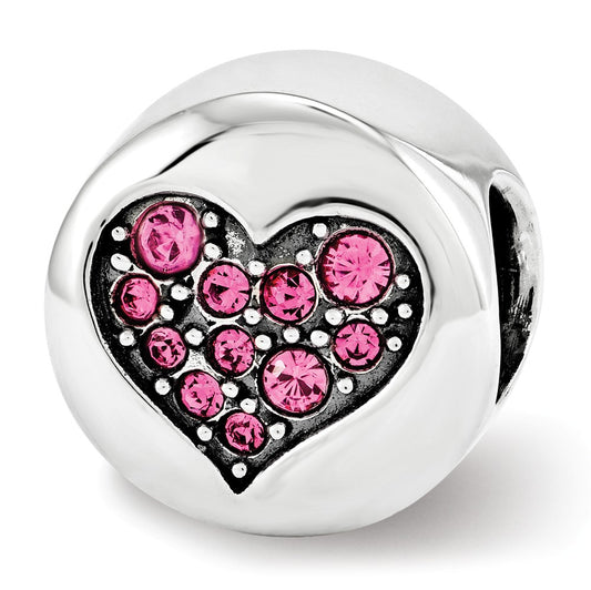 Sterling Silver Reflections Oct Pink Crystal Hope Heart Bead