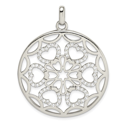 Sterling Silver CZ Hearts Circle Pendant
