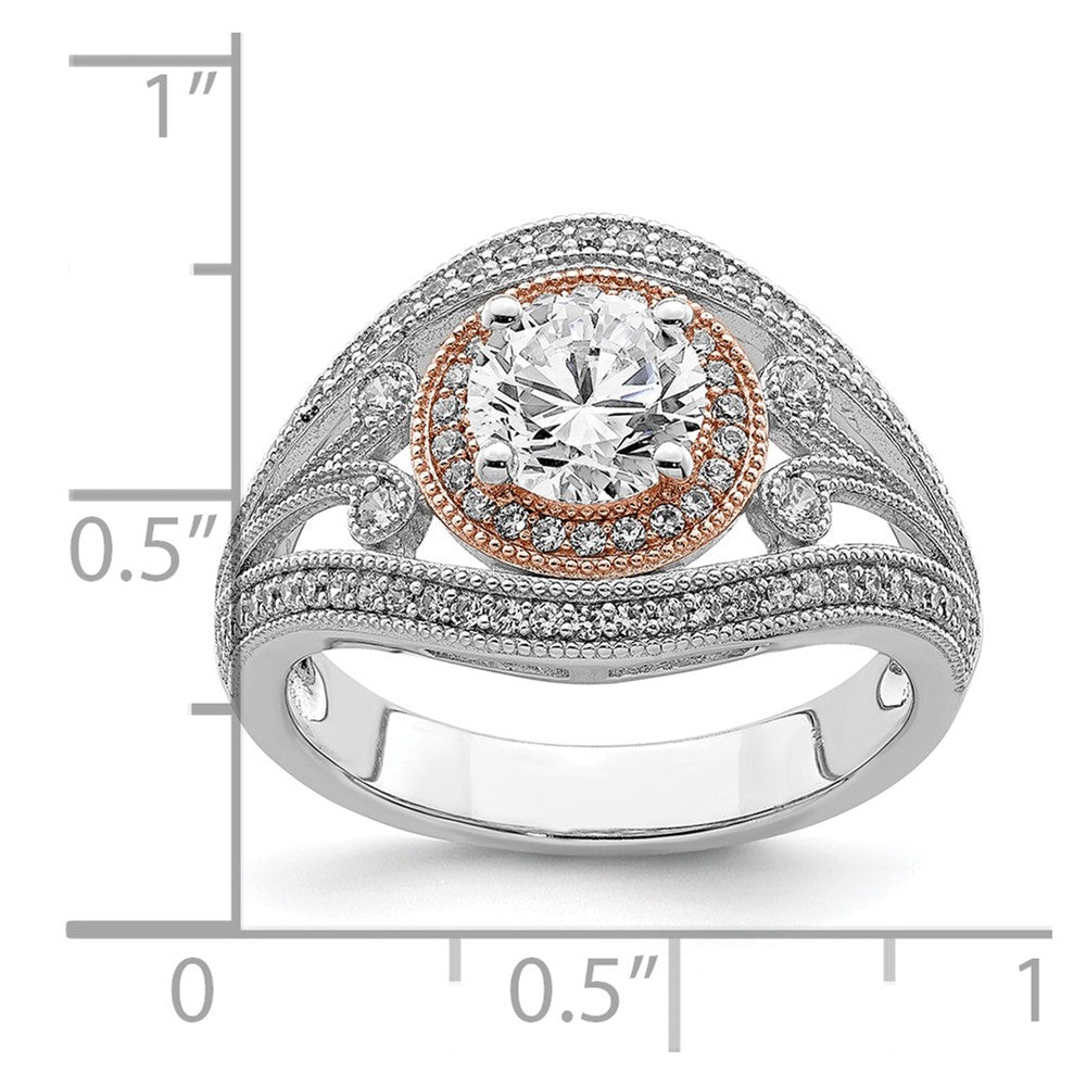 Sterling Silver Rhodium-plated & Rose-tone CZ Ring