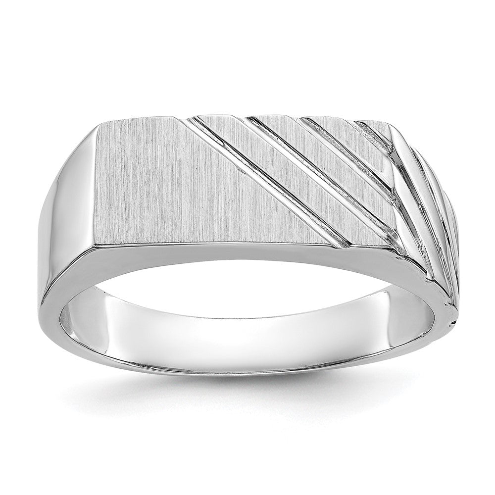 14k White Gold 7.5mm x 16.3mm Open Back Men's Signet Ring Size 11