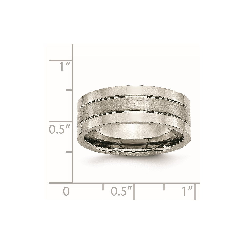 Titanium Brushed Center 8mm Grooved Band Size - 7