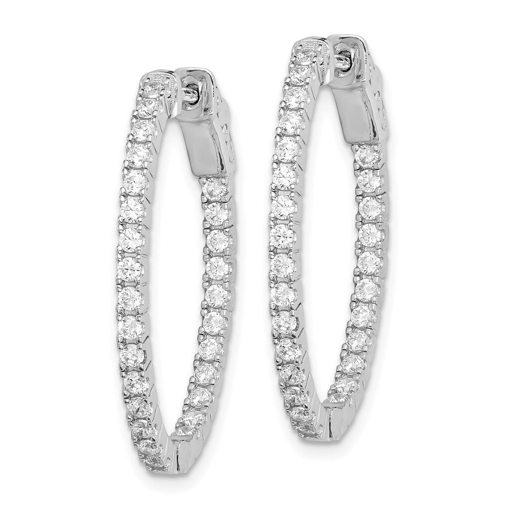 Sterling Shimmer Sterling Silver Rhodium-plated 36 Stone 1.7mm CZ In and Out Oval Hinged Hoop Earrings
