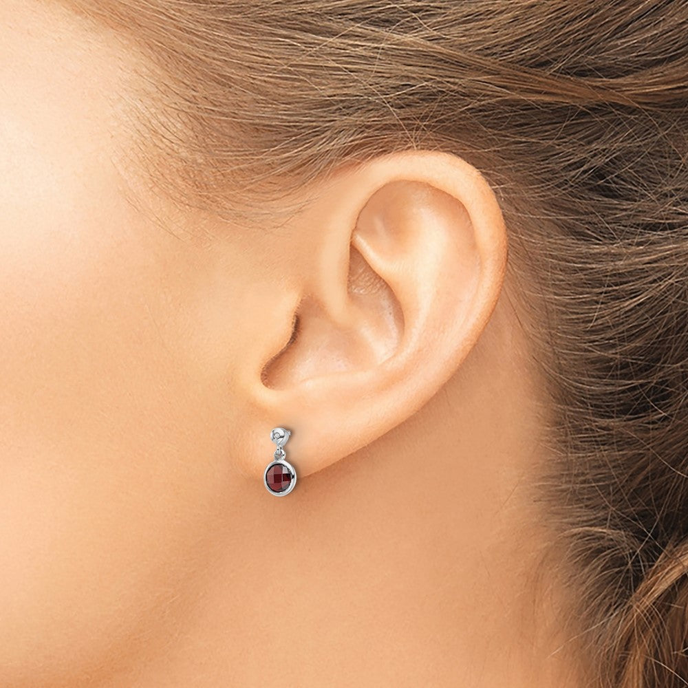 White Ice Sterling Silver Rhodium-plated Diamond and Garnet Post Dangle Earrings