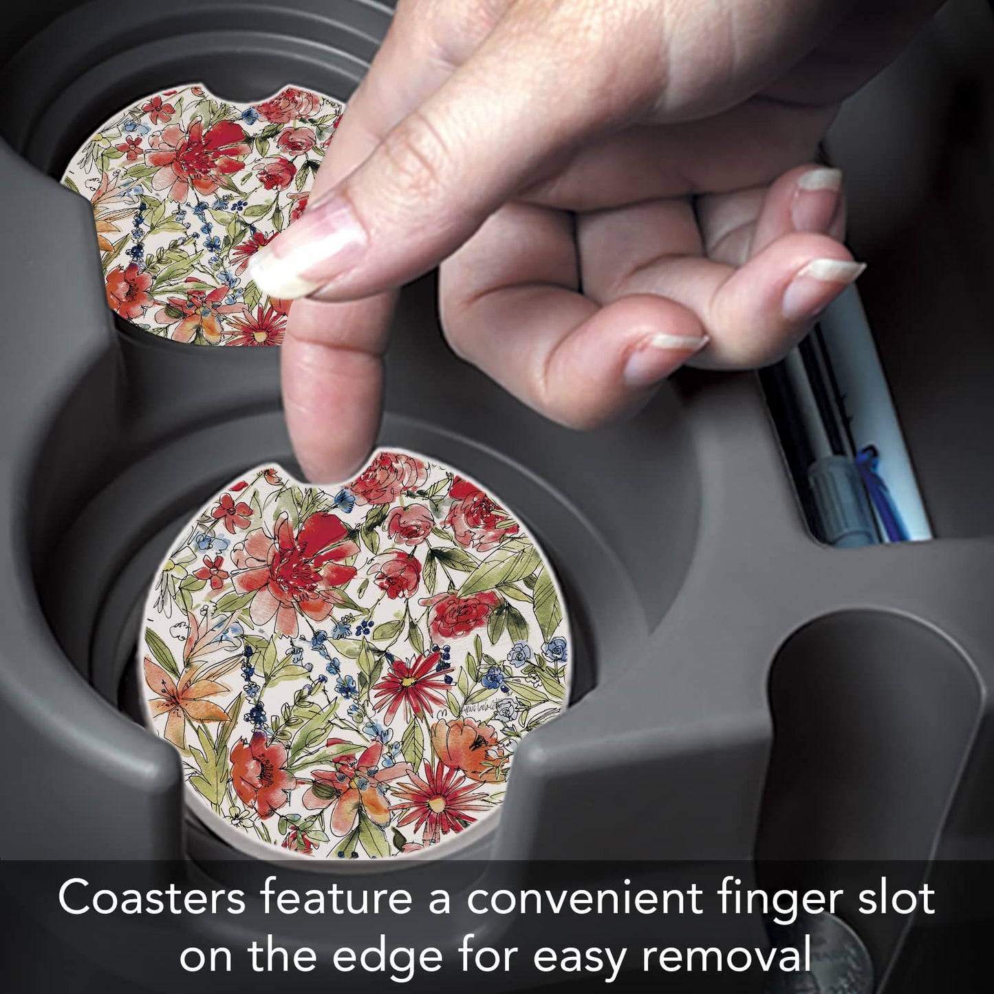 Thirstystone "Americana Mood Floral" Single Absorbent Stone Car Coaster