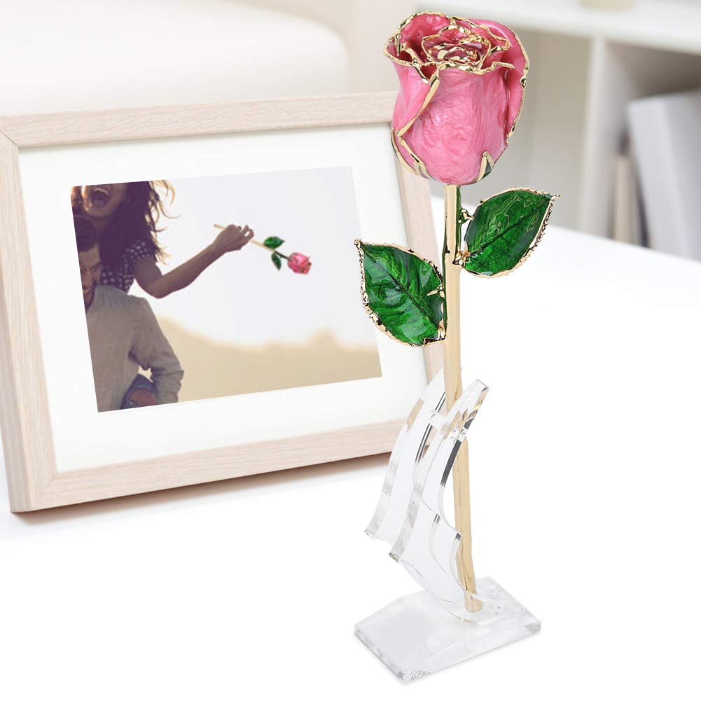 24k Gold Plated Trim Pink Rose