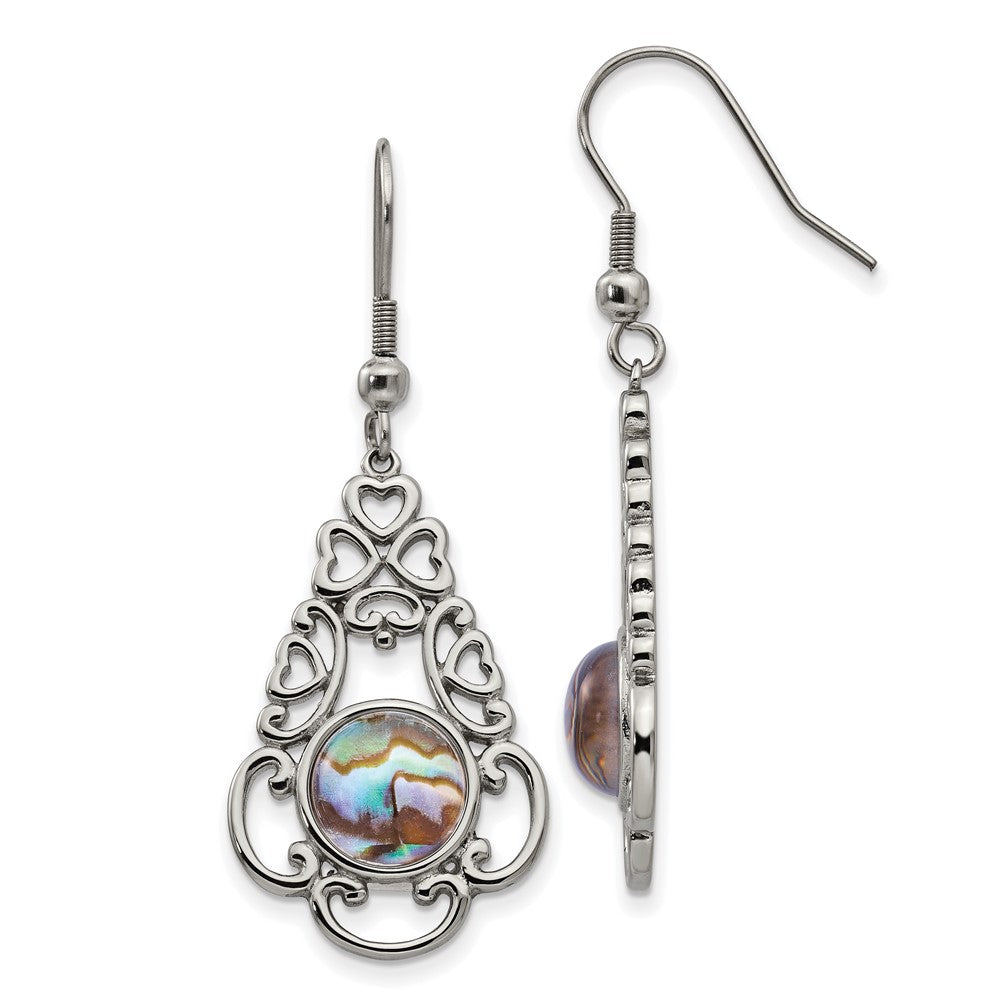 Stainless Steel Polished Filigree Imitation Abalone & Glass Dangle Earrings