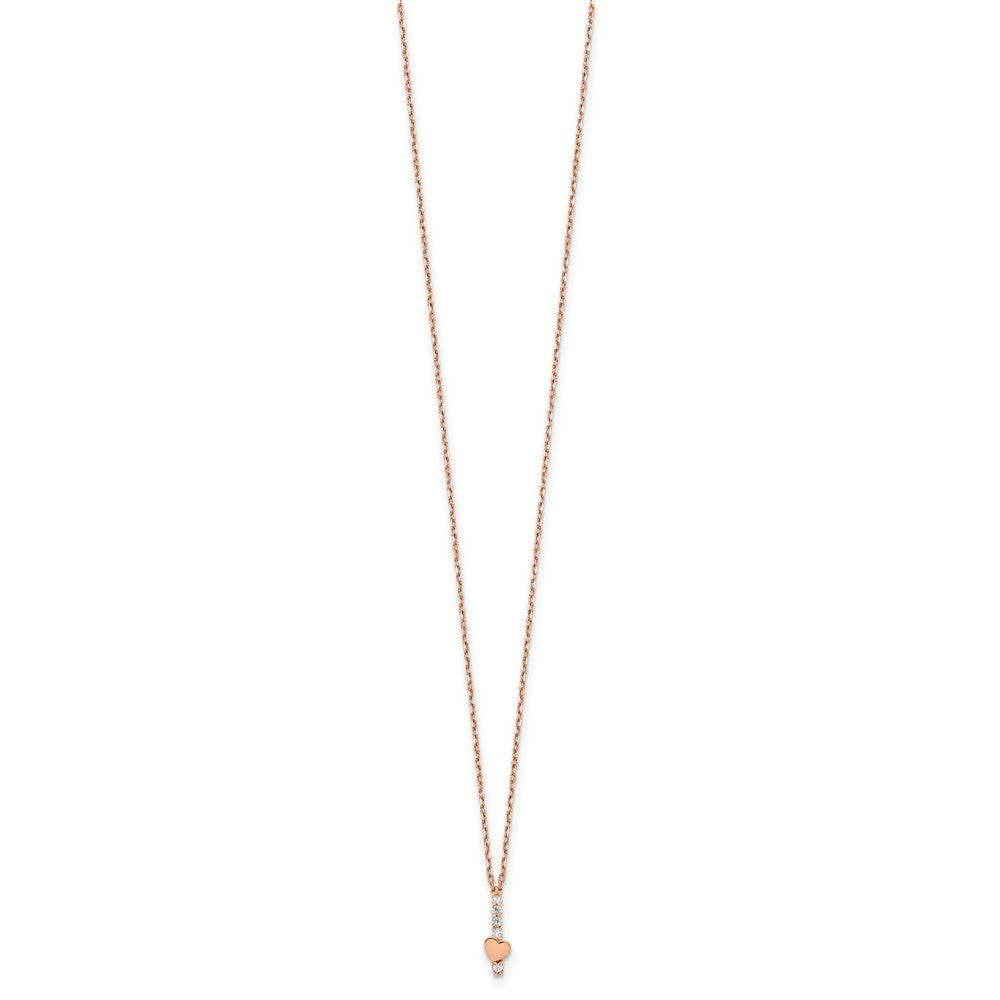 14k Rose Gold Polished CZ Heart w/1.25 in ext Necklace