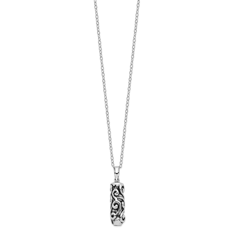 Sentimental Expressions Sterling Silver Rhodium-plated Antiqued Cylinder Remembrance Ash Holder 18 Inch Necklace 18 Inches