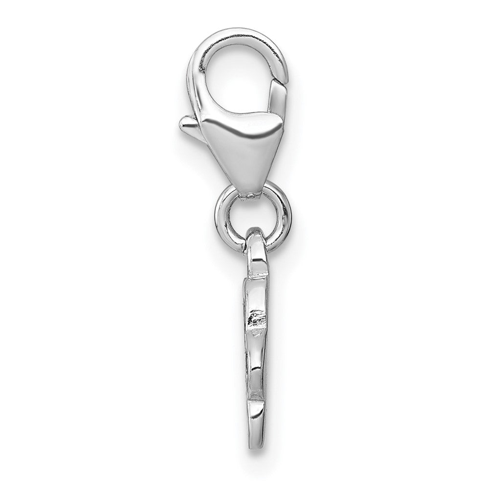 Sterling Silver Amore La Vita Rhodium-plated Polished with Black Enamel Paw Print with Lobster Clasp Charm