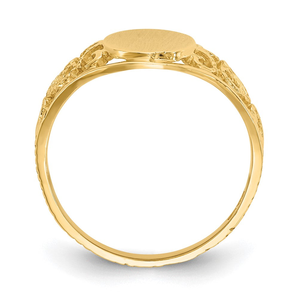 14k 8.5x7.5mm Satin Open Back Filigree Signet Ring Size 6