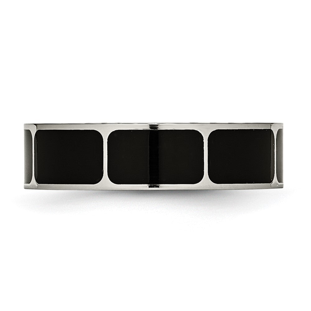 Titanium Polished Black Enamel 6mm Flat Band Size - 8
