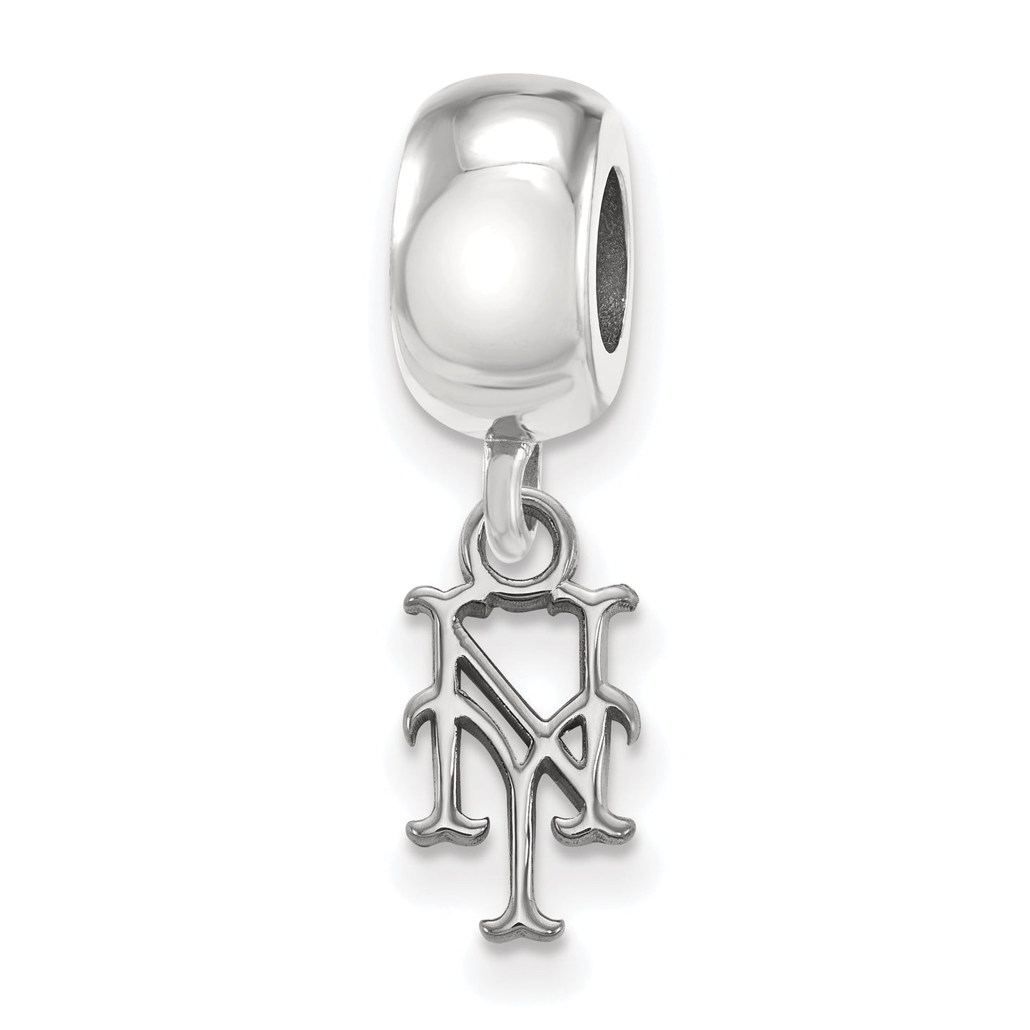 Sterling Silver Rhodium Plated Major League Baseball LogoArt New York Mets N-Y Dangle Bead