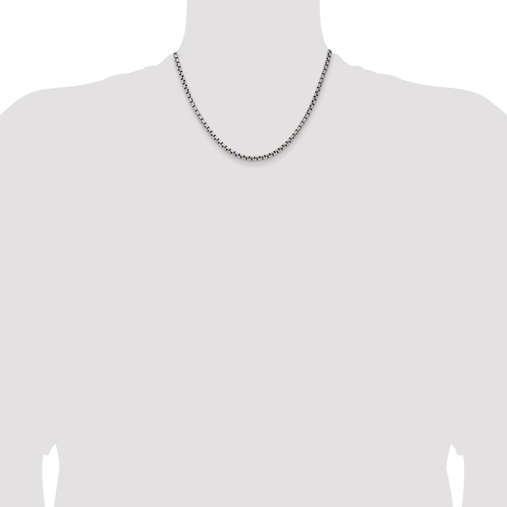 Sterling Silver Antiqued 3.6mm Round Box Chain 18 Inches