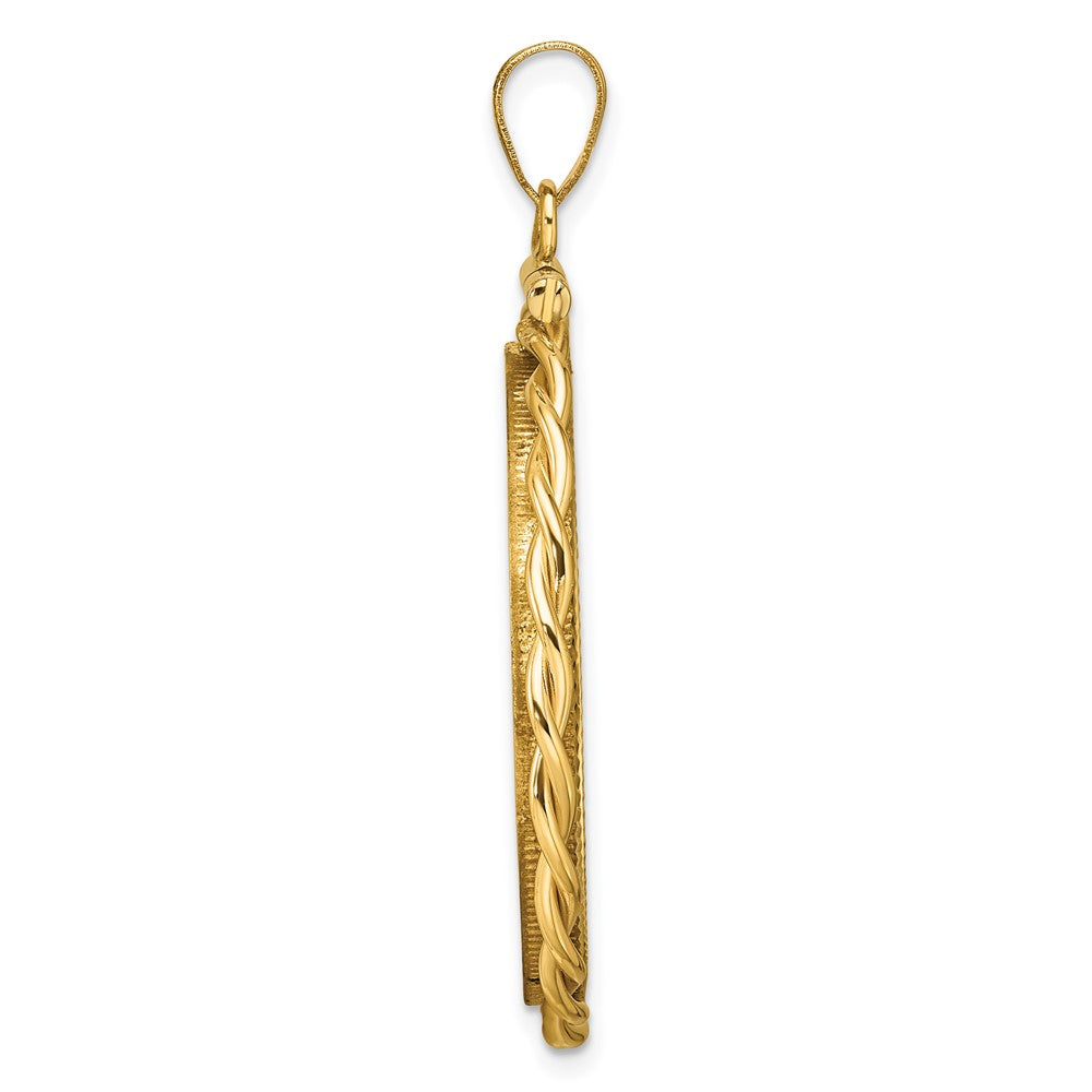 Wideband Distinguished Coin Jewelry 14k Polished Twisted Wire and Diamond-cut 27.5mm x 2.1mm Screw Top Coin Bezel Pendant
