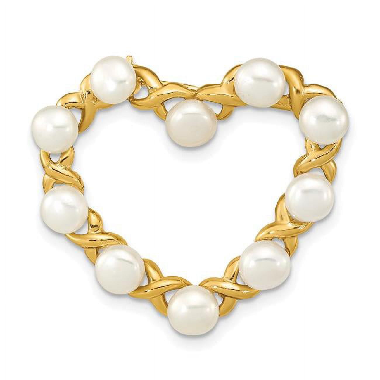 Primal Gold 14 Karat Yellow Gold 4-5mm Button White Freshwater Cultured Pearl Heart Brooch