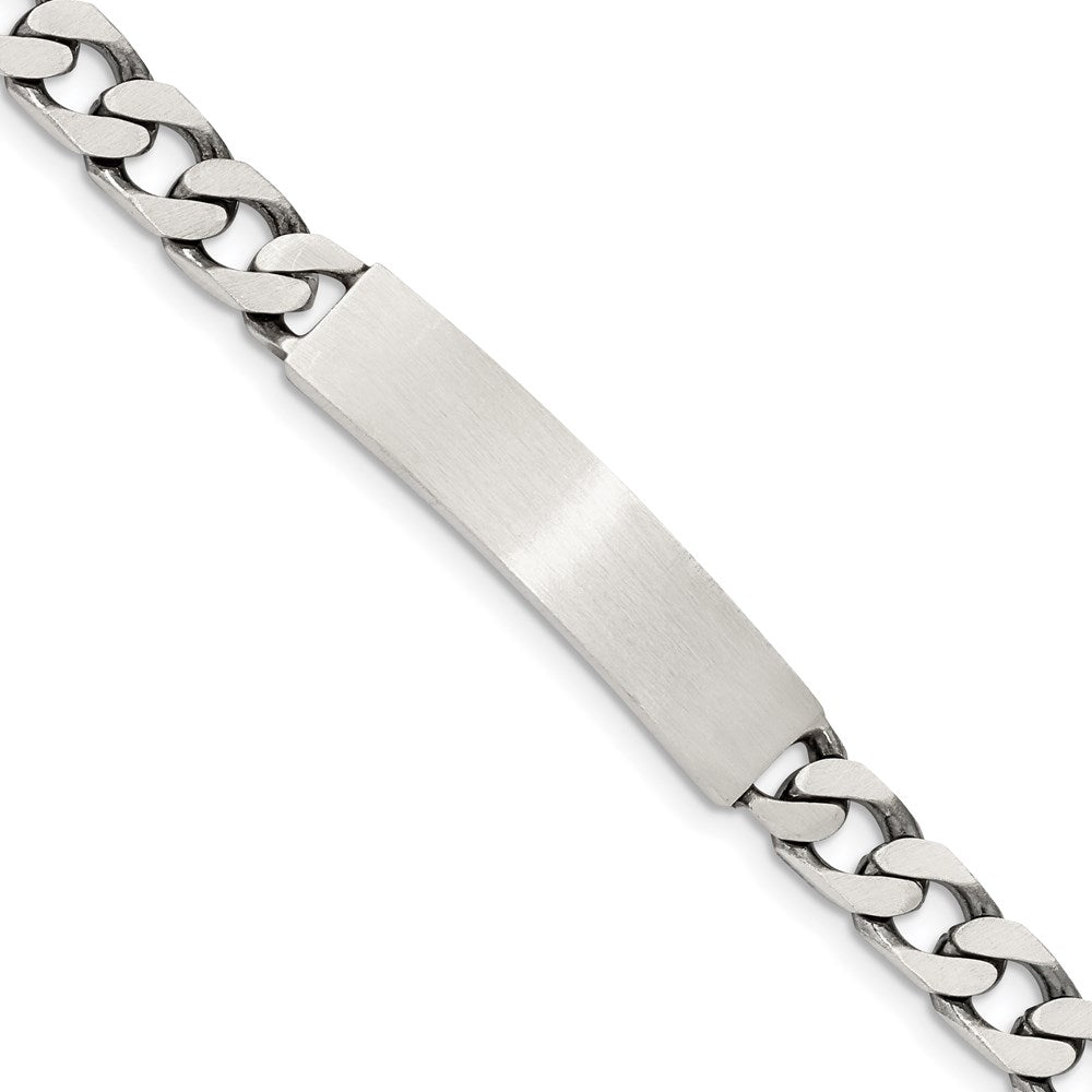 Sterling Silver 8inch Engraveable Antiqued Curb Link ID Bracelet 8 inches