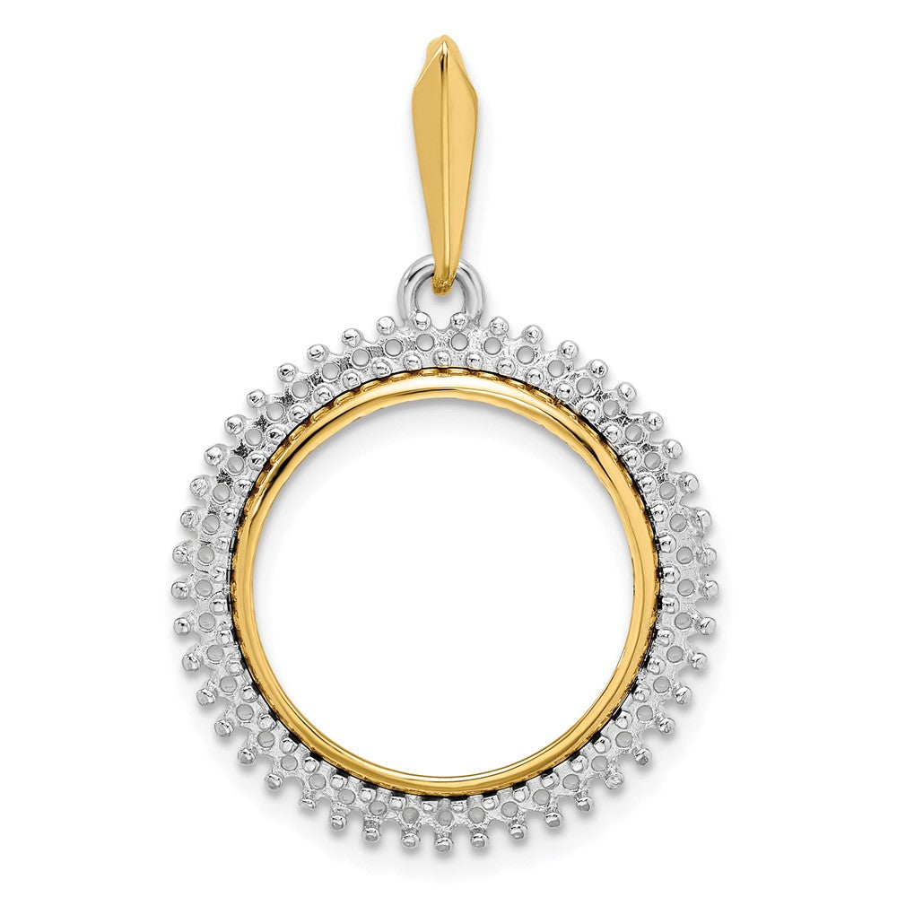 Wideband Distinguished Coin Jewelry 14k Two-tone Polished Diamond Circle 16.5mm Prong Coin Bezel Pendant Mounting