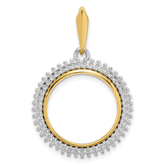 Wideband Distinguished Coin Jewelry 14k Two-tone Polished Diamond Circle 16.5mm Prong Coin Bezel Pendant Mounting
