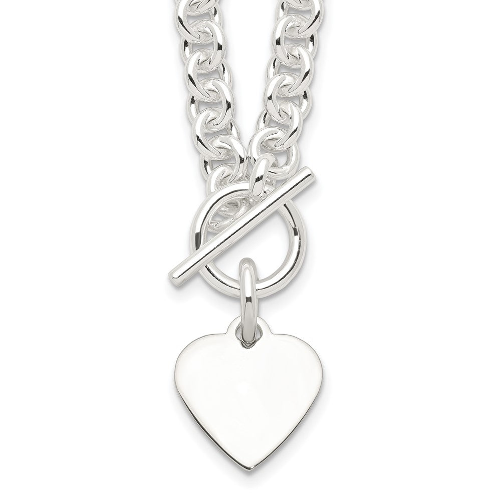 Sterling Silver Engraveable Heart Disc on Fancy Link Toggle 18in Necklace 18 Inches