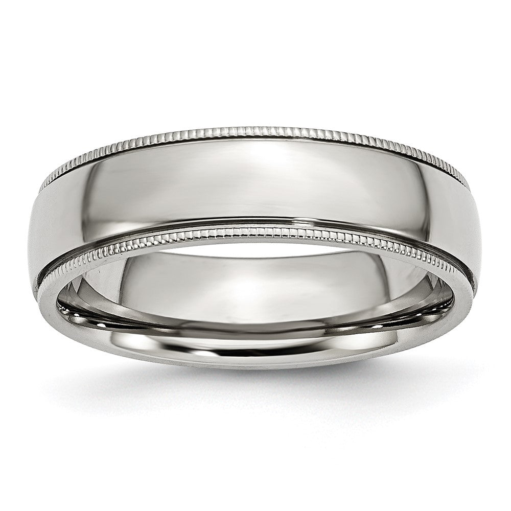 Stainless Steel Polished 6mm Grooved and Beaded Band Size - 8.5