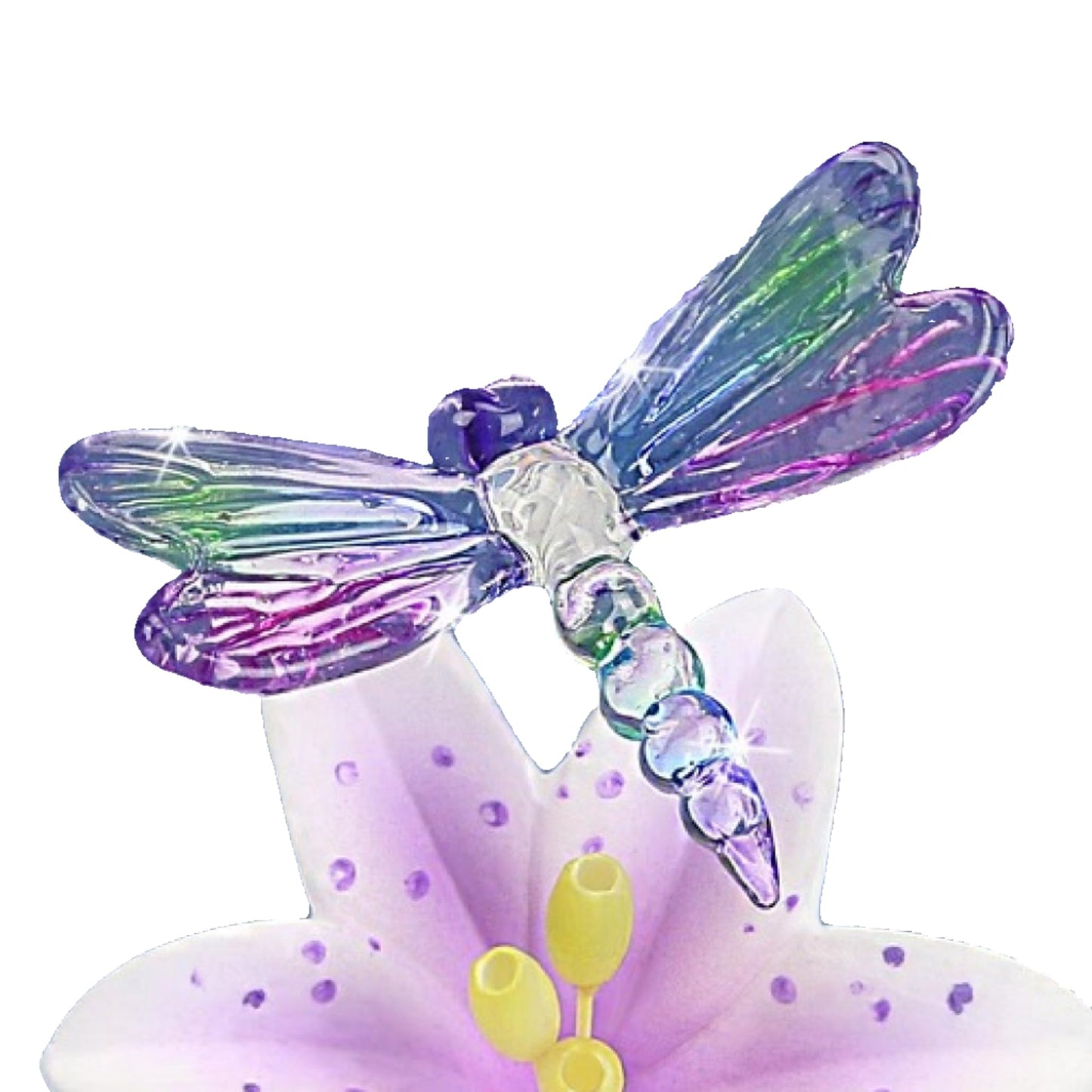 Dragonfly and Lavender Lily with Base Handcrafted Glass Figurine QGM21696