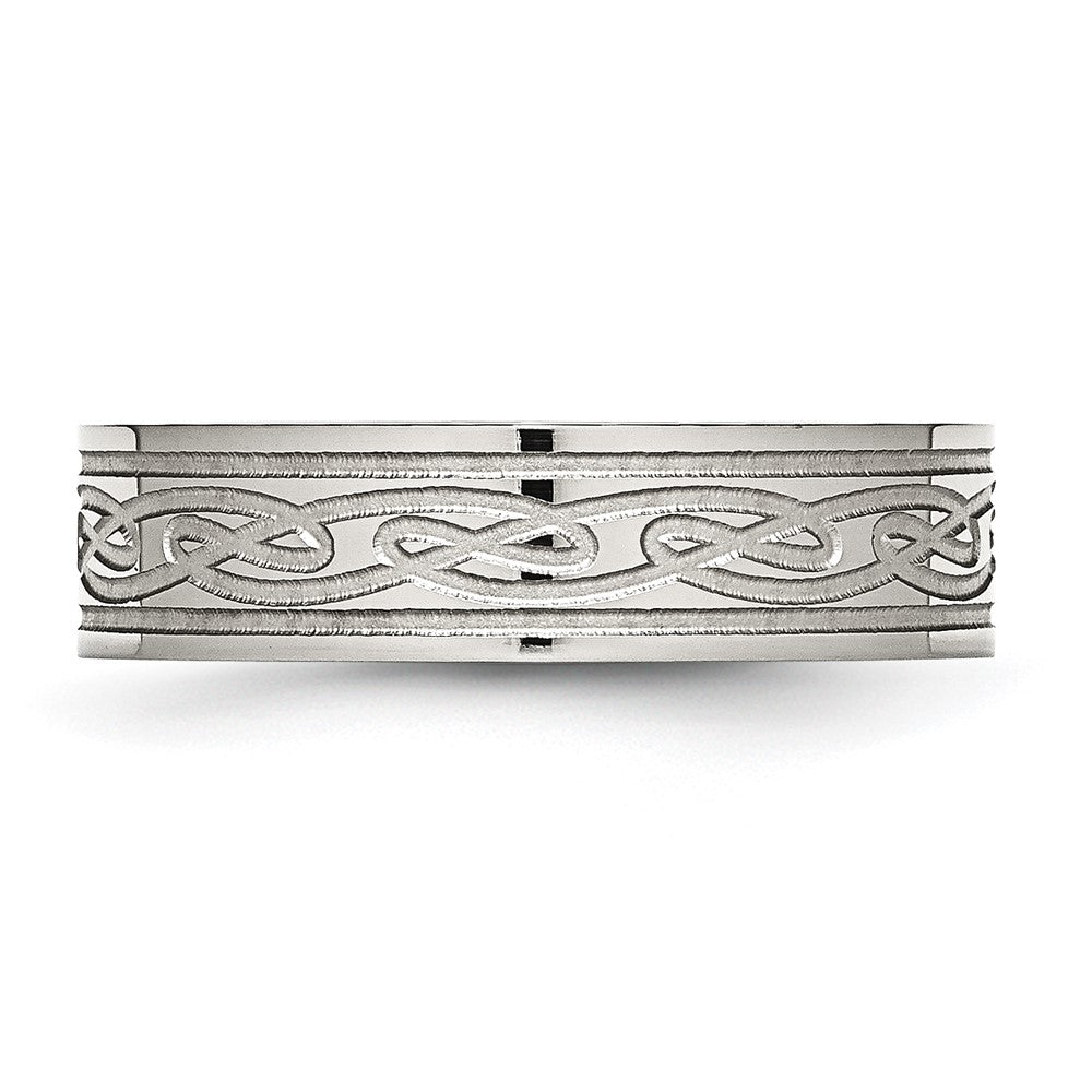 Stainless Steel Brushed Celtic Laser Etched 6mm Flat Band Size - 11.5