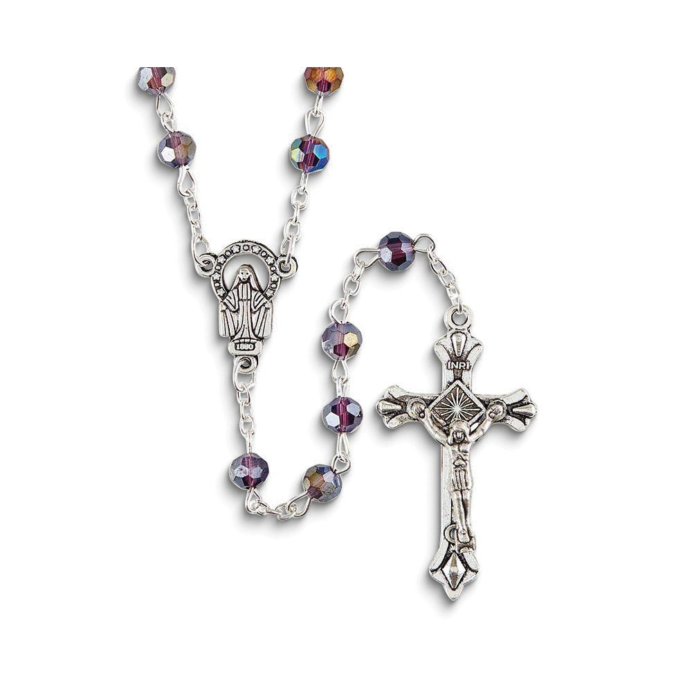 Purple Glass Beaded 20in Silver-tone Rosary