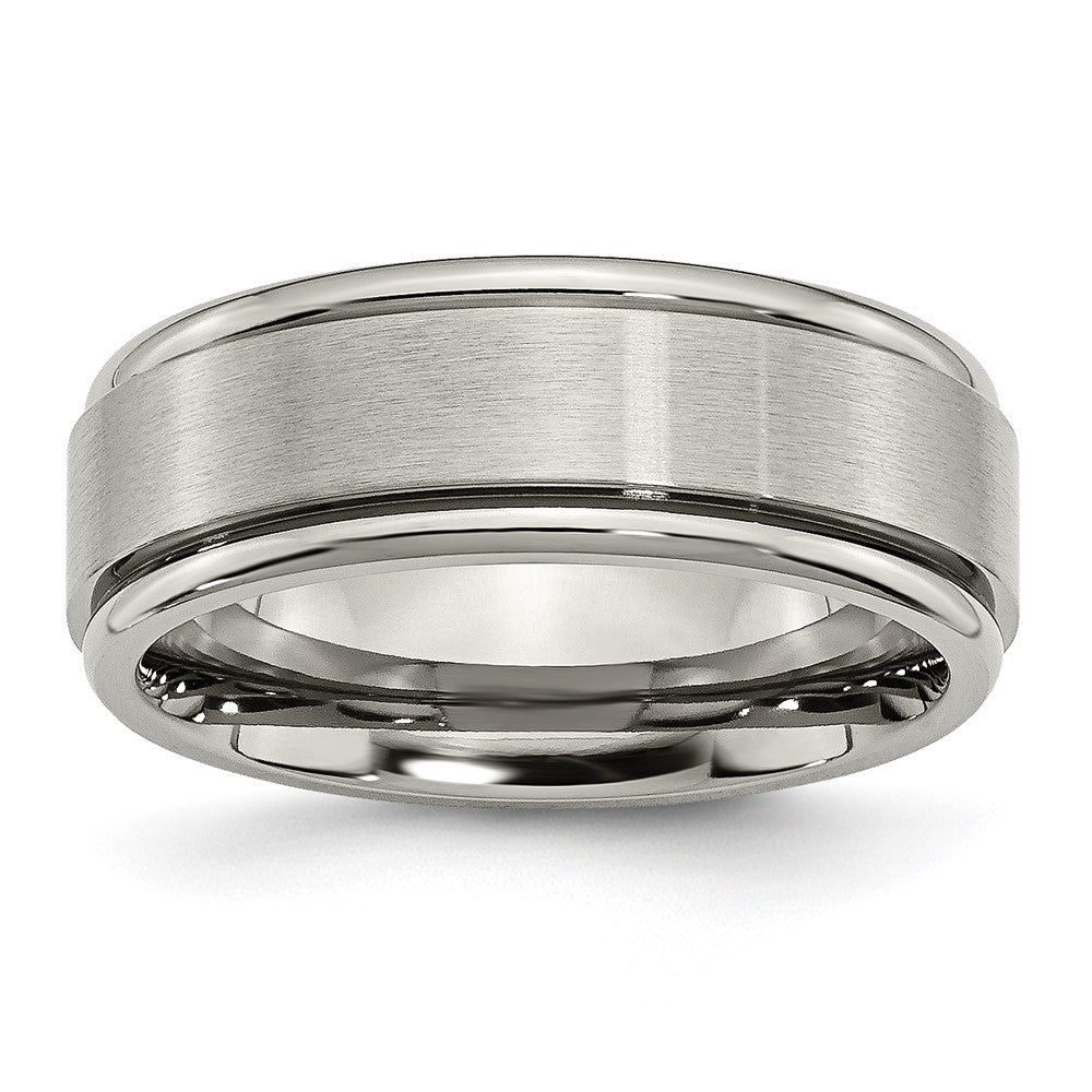 Titanium Brushed Center 8mm Ridged Edge Band Size - 14.5
