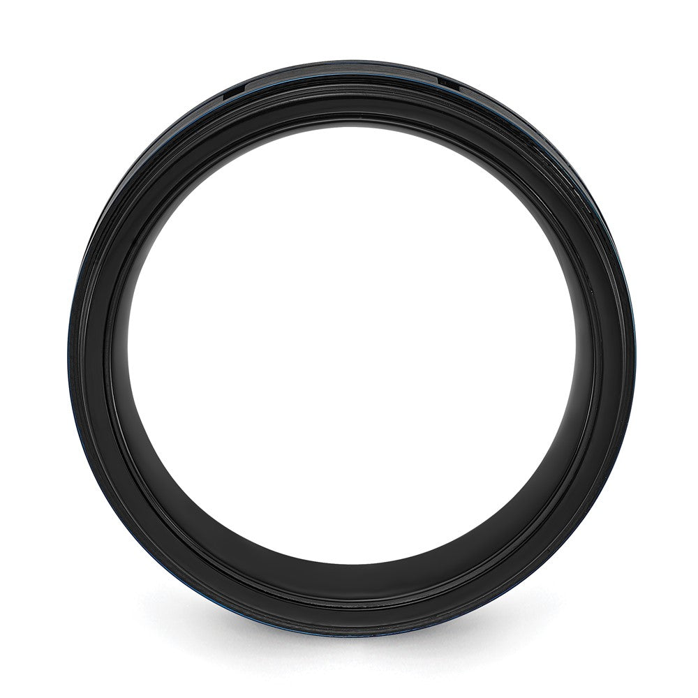 Chisel Titanium Brushed and Polished Black and Blue IP-plated 8mm Band Size - 11