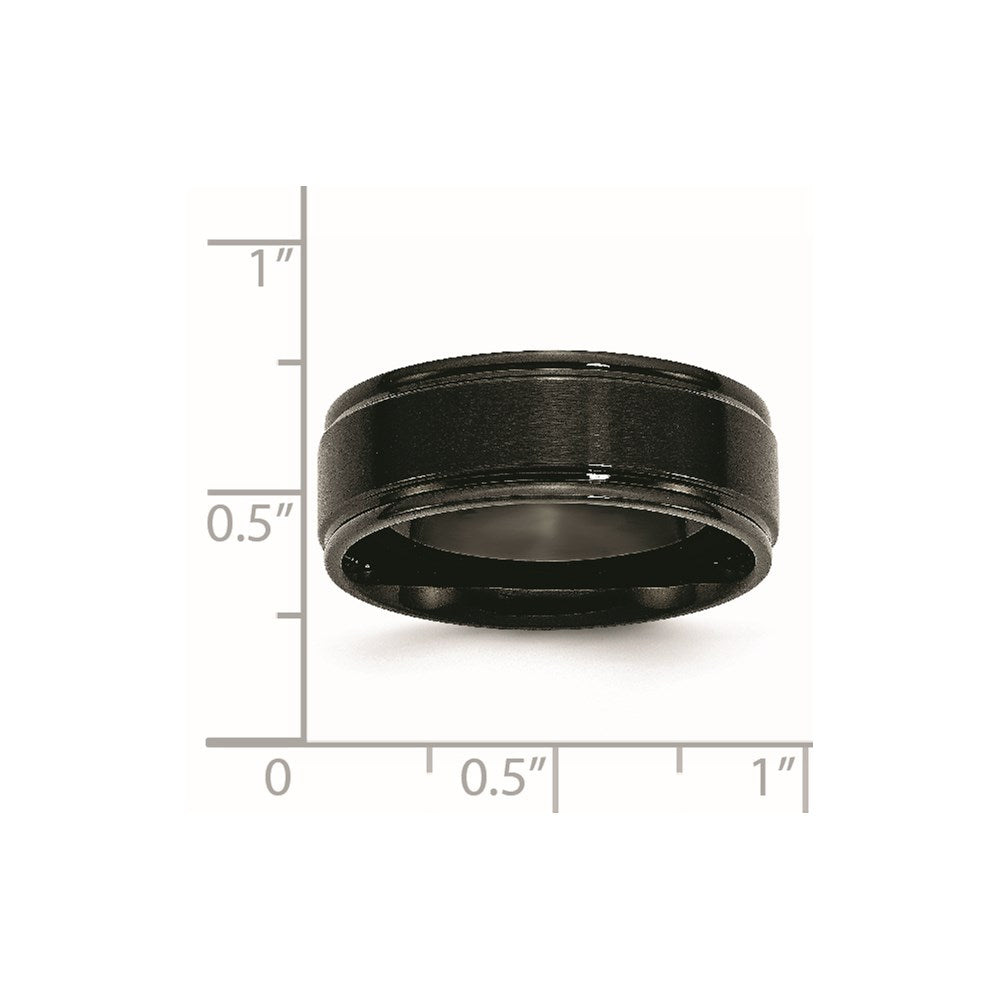 Chisel Stainless Steel Polished with Brushed Center Black IP-plated 8mm Band Size - 11