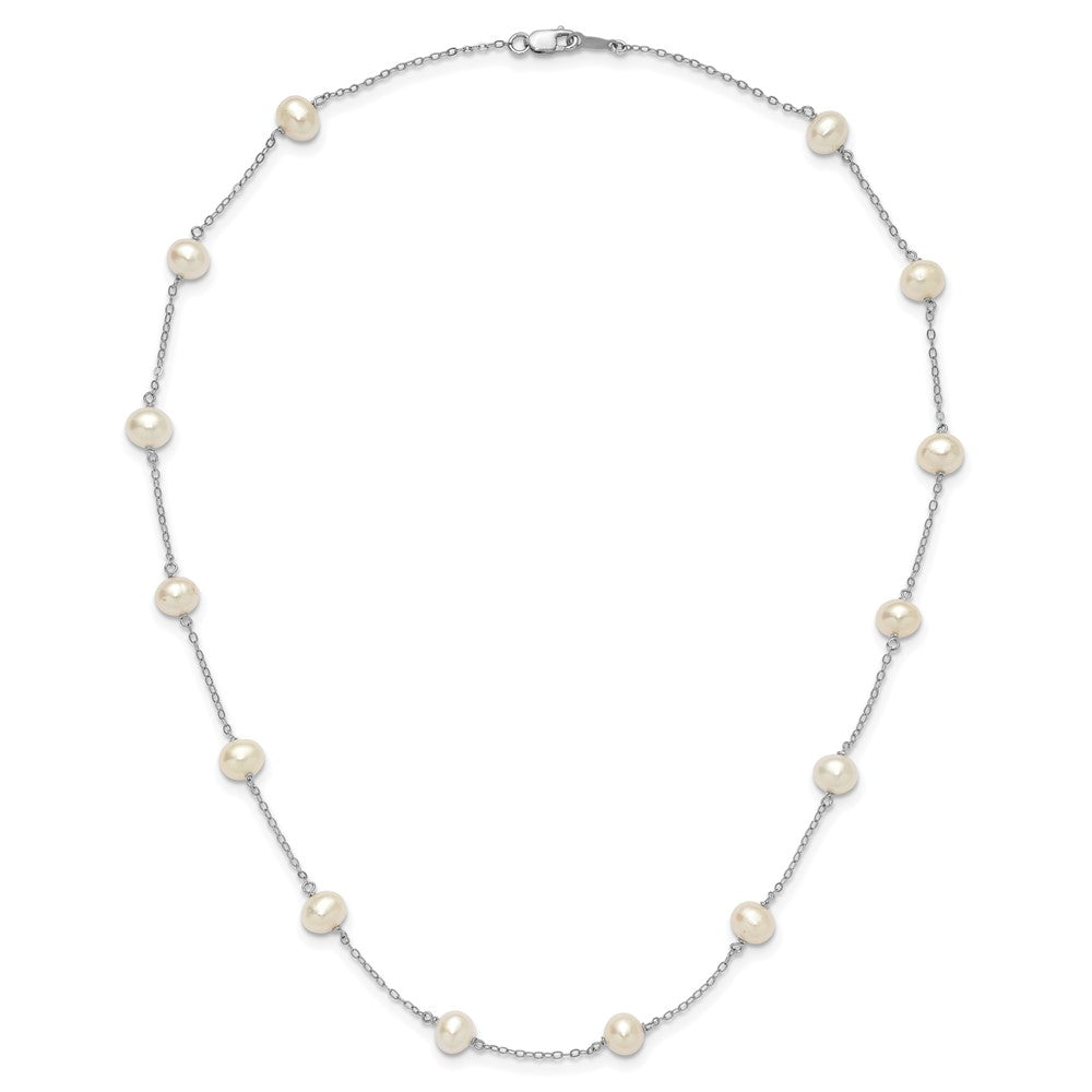 Sterling Silver Rhodium-plated 6-7mm White Near-Round Freshwater Cultured Pearl 14-Station 18 inch Necklace 18 Inches