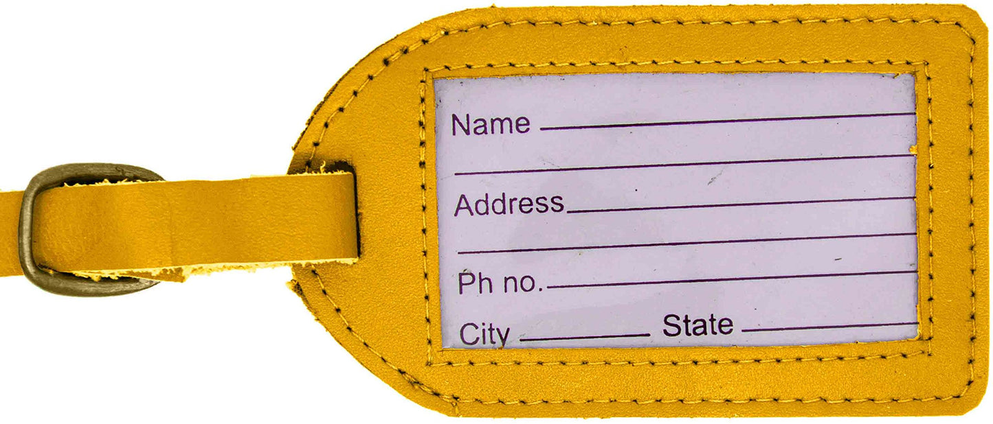 Yellow Leather Luggage Tag with Buckle Strap QGM22554