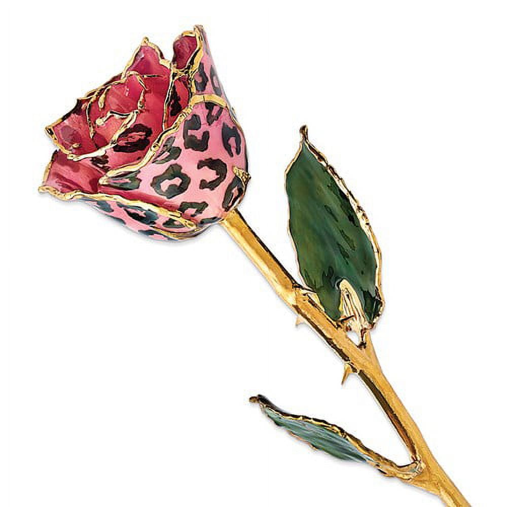 24k Gold Plated Trim Pink and Black Leopard Rose