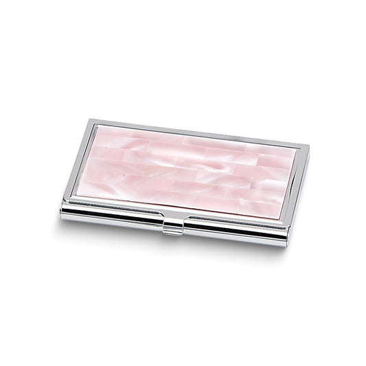 Silver-tone Pink Mother of Pearl Inlay Business Card Holder