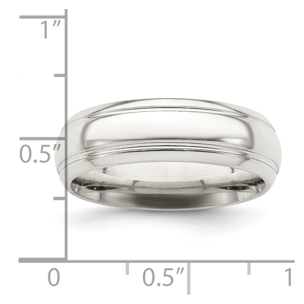 Sterling Silver 6mm Polished Domed with Grooved Beveled Edge Fancy Band Size 10.5