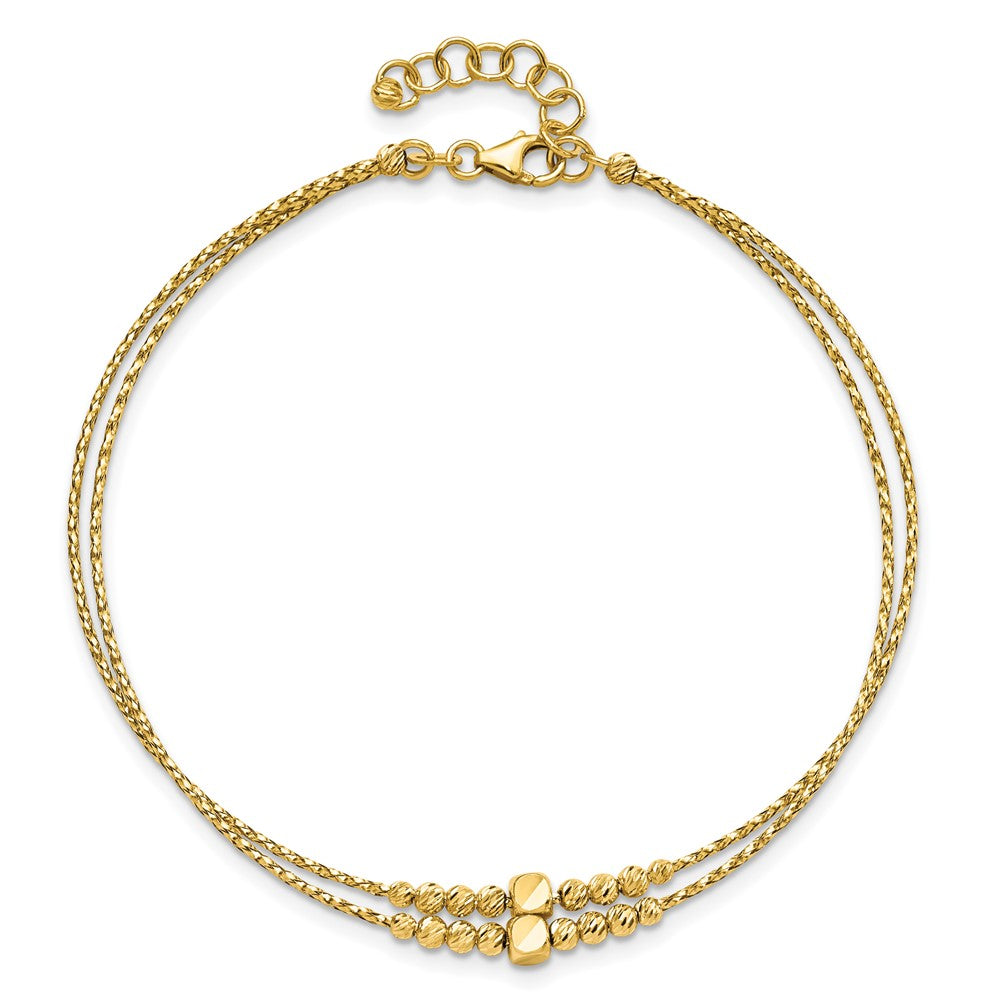 14K Polished D/C Beaded 2-strand w/ 1in ext Bracelet 8  inches