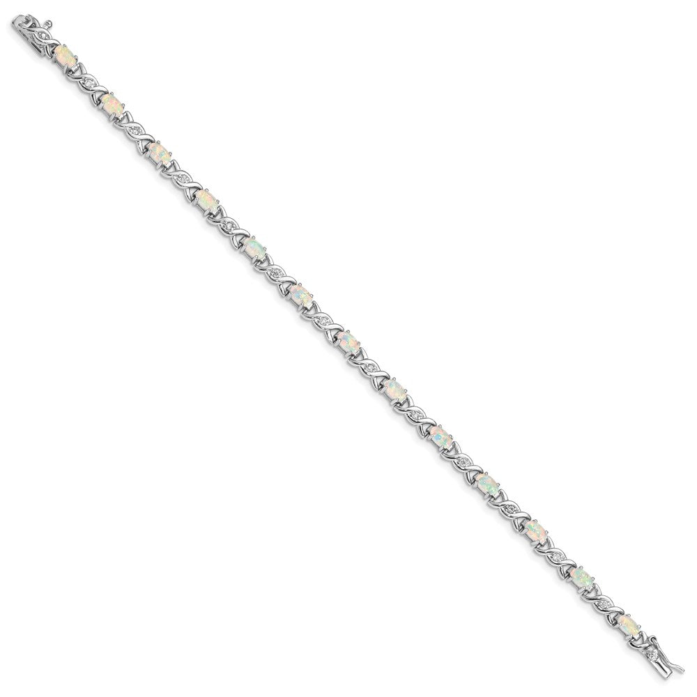 Sterling Silver 7.5inch Rhod-plated White Created Opal and CZ Bracelet 7.5 inches